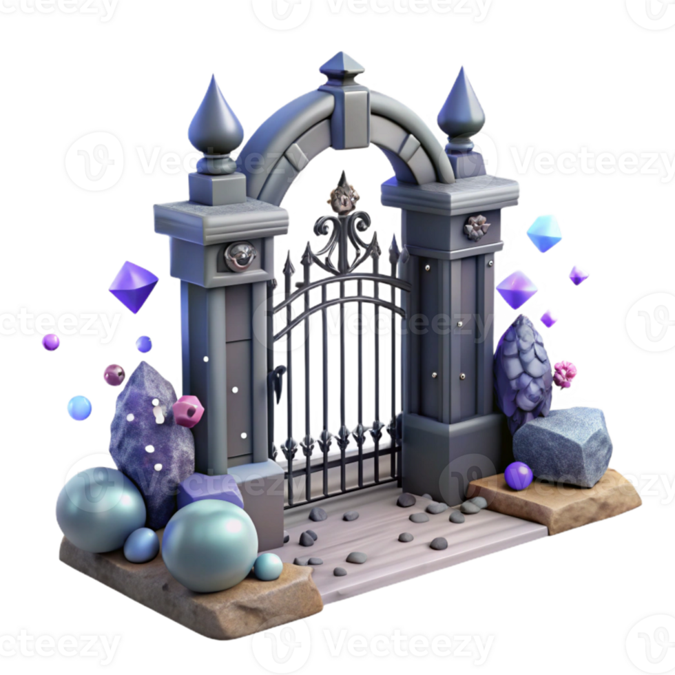 elegant contemporary Graveyard Gate Isolated with Wrought Iron Design professional png