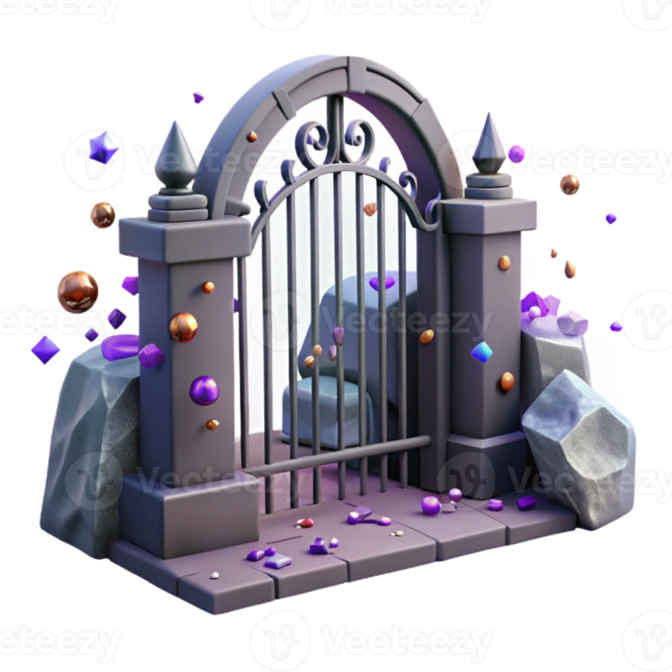 magnificent traditional Graveyard Gate with Iron Bars Isolated Element premium png
