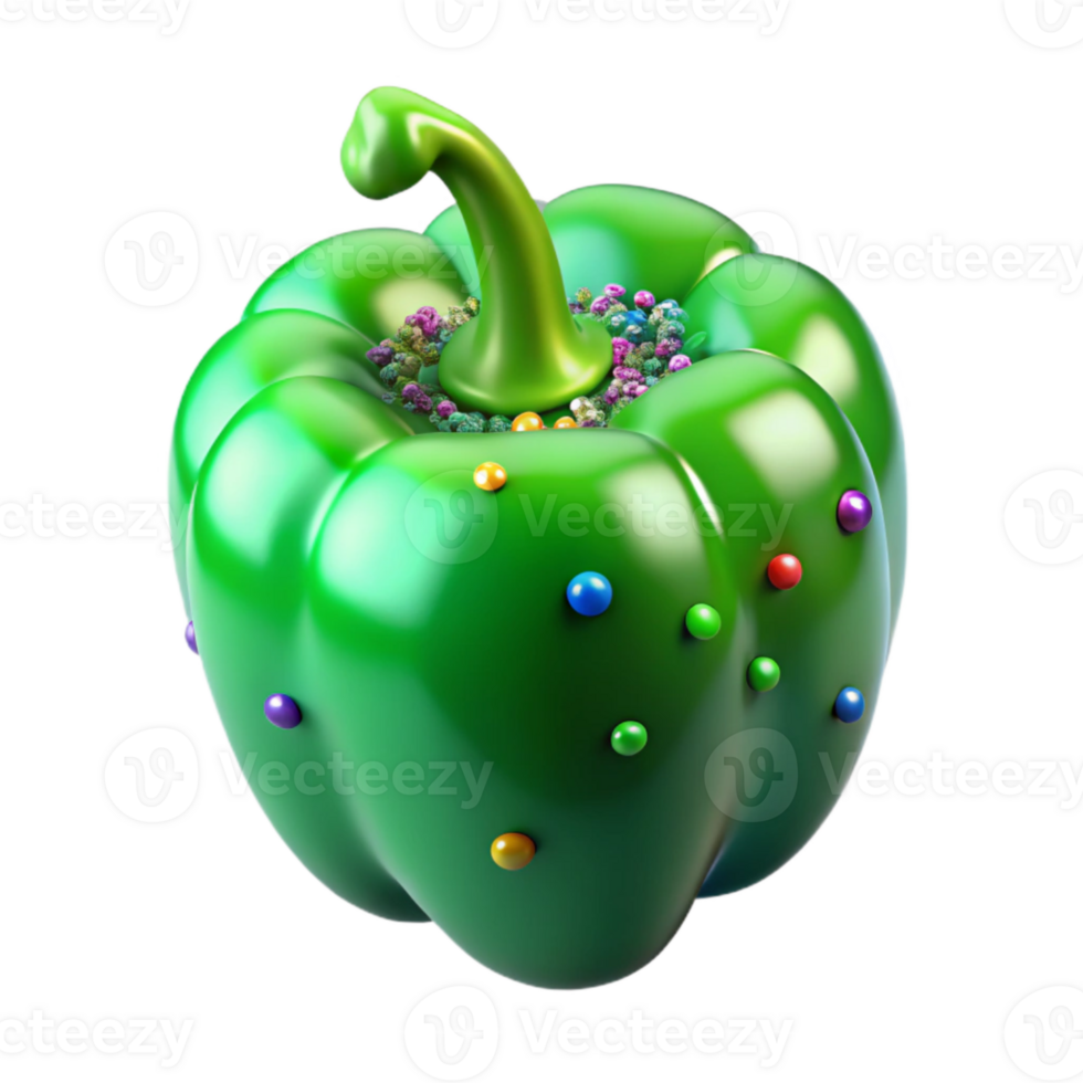 elegant traditional Green Bell Pepper Shiny Skin Isolated Cutout genuine png