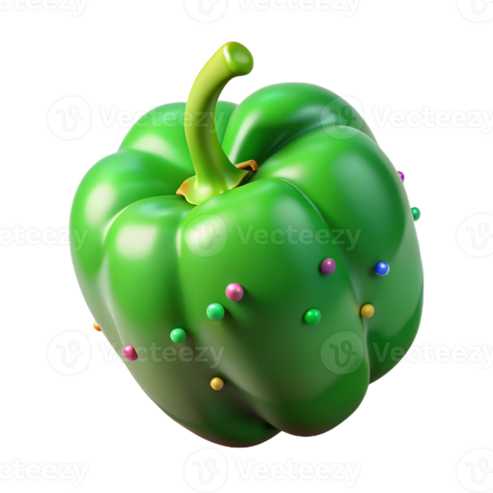 wonderful vintage Green Bell Pepper Whole Top View Isolated high resolution png