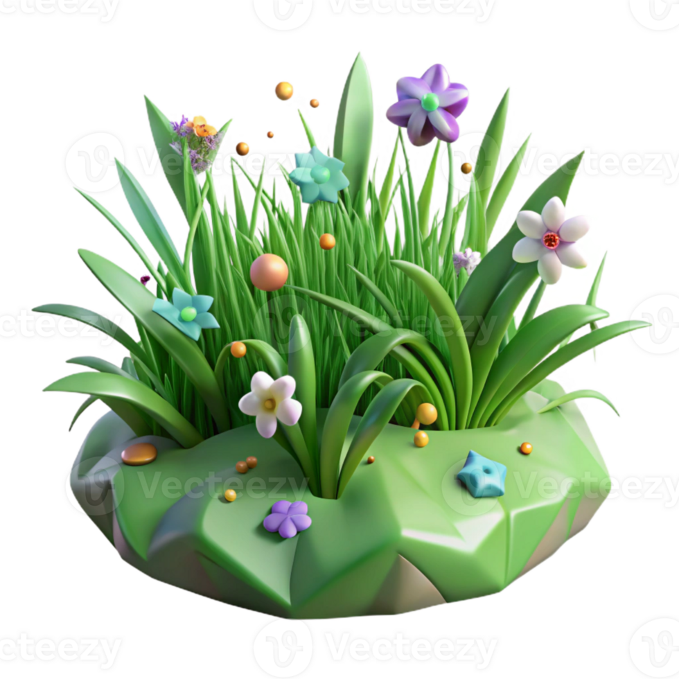serene vintage Green Grass with Wildflowers Isolated exclusive png