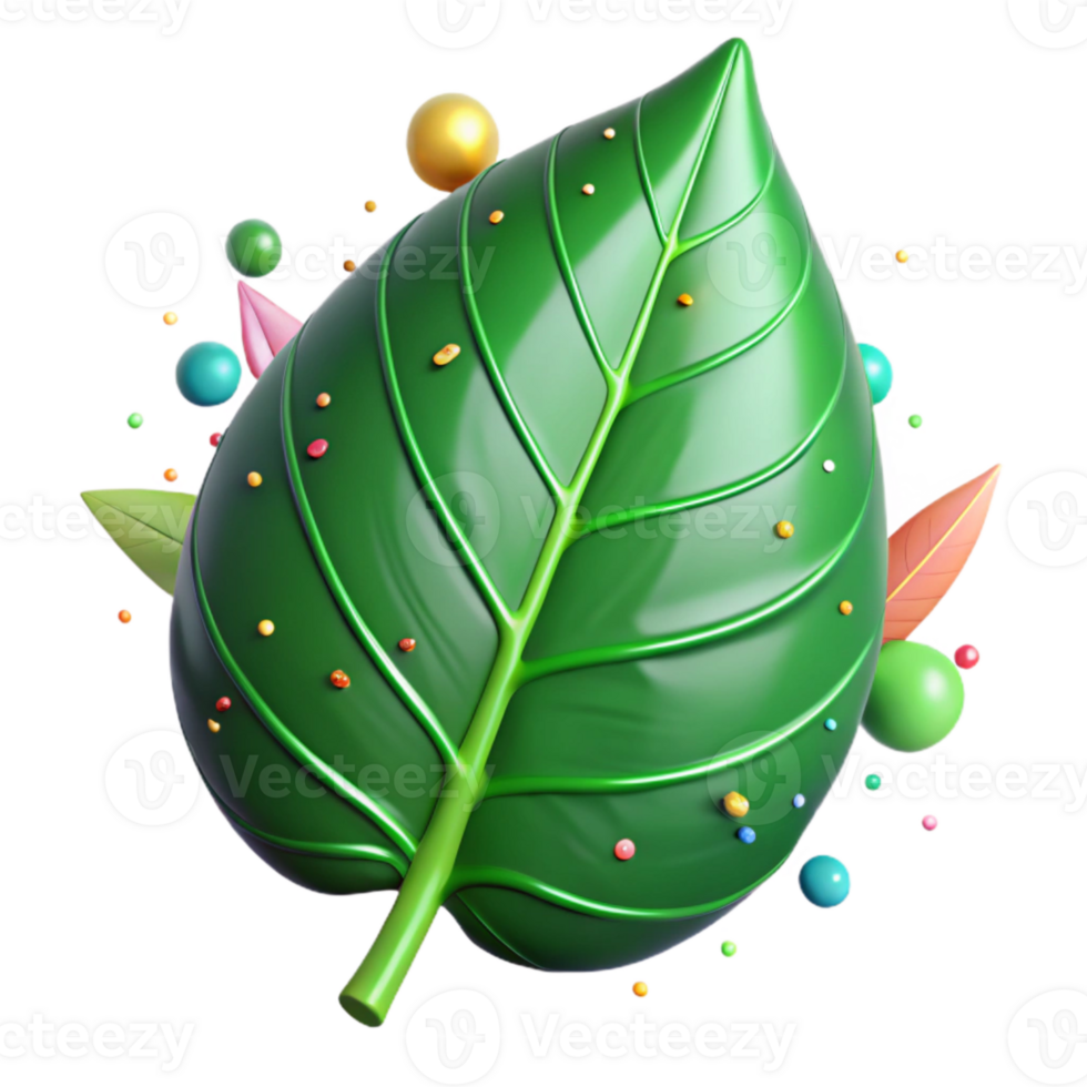 elegant abstract Green Leaf Cutout with Detailed Veins Transparent Background high resolution png