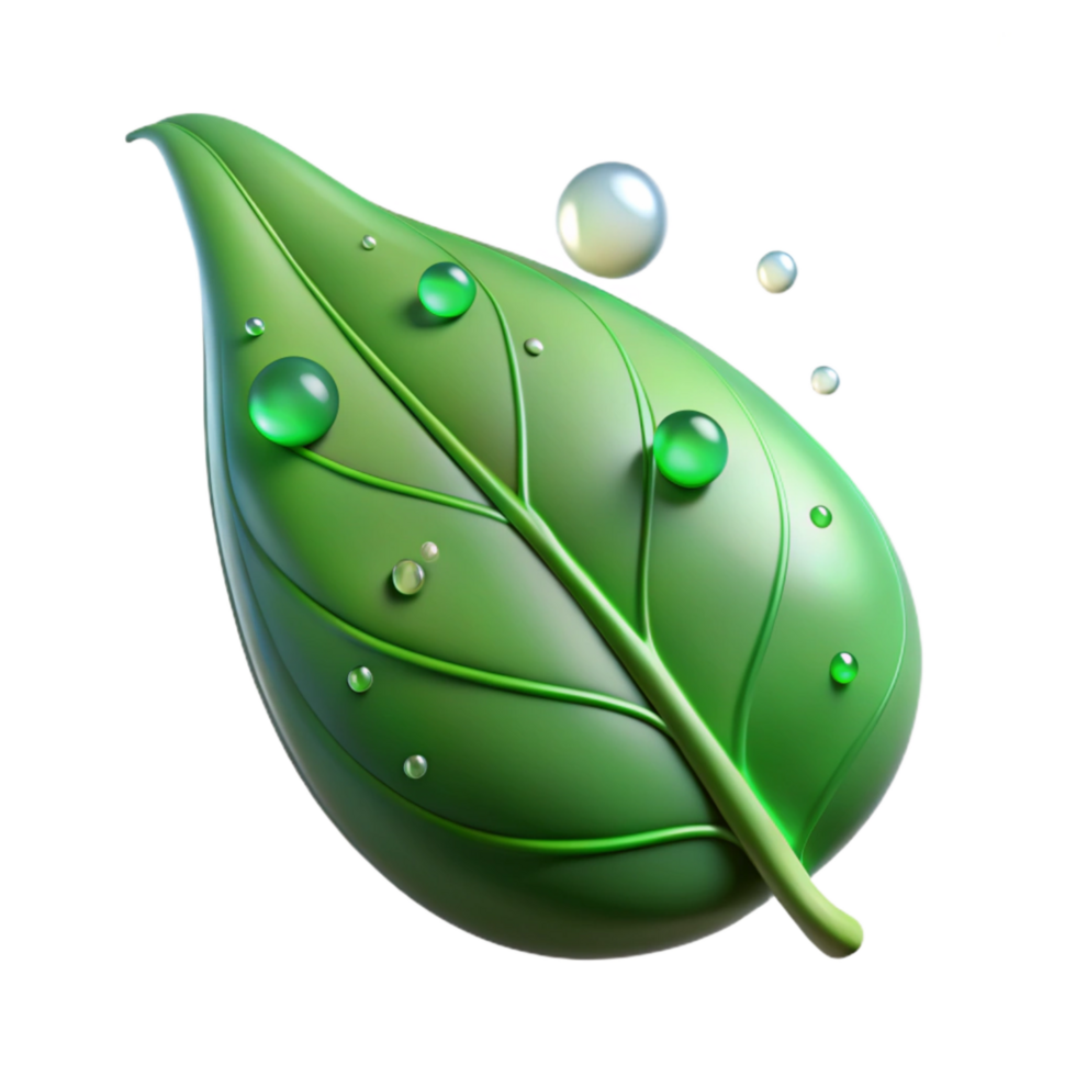 serene minimalist Green Leaf with Dewdrop Isolated Cutout exclusive png