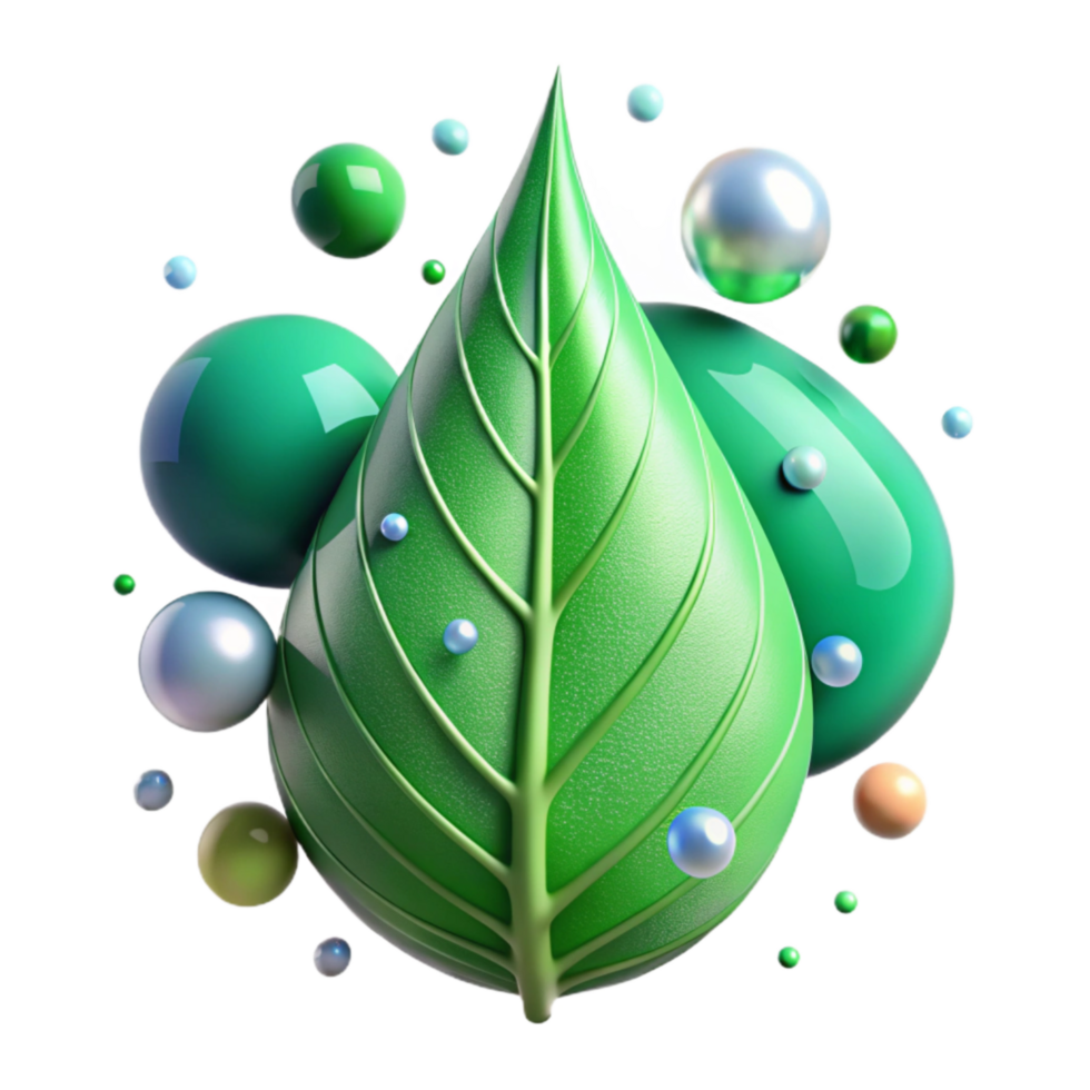 vibrant contemporary Green Leaf with Dewdrop Isolated Cutout exclusive png