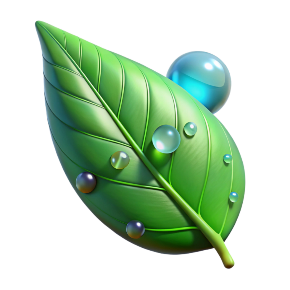stunning minimalist Green Leaf with Dewdrop Isolated Cutout authentic png