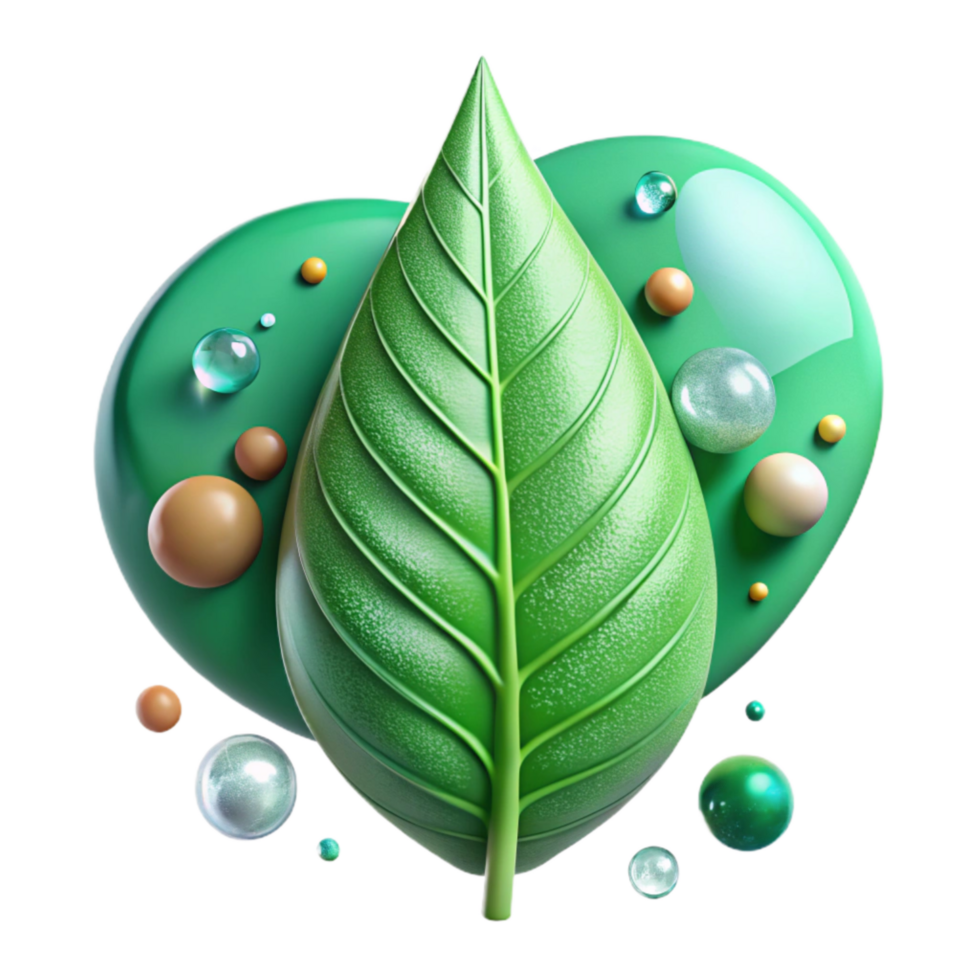extraordinary traditional Green Leaf with Water Droplets Isolated png