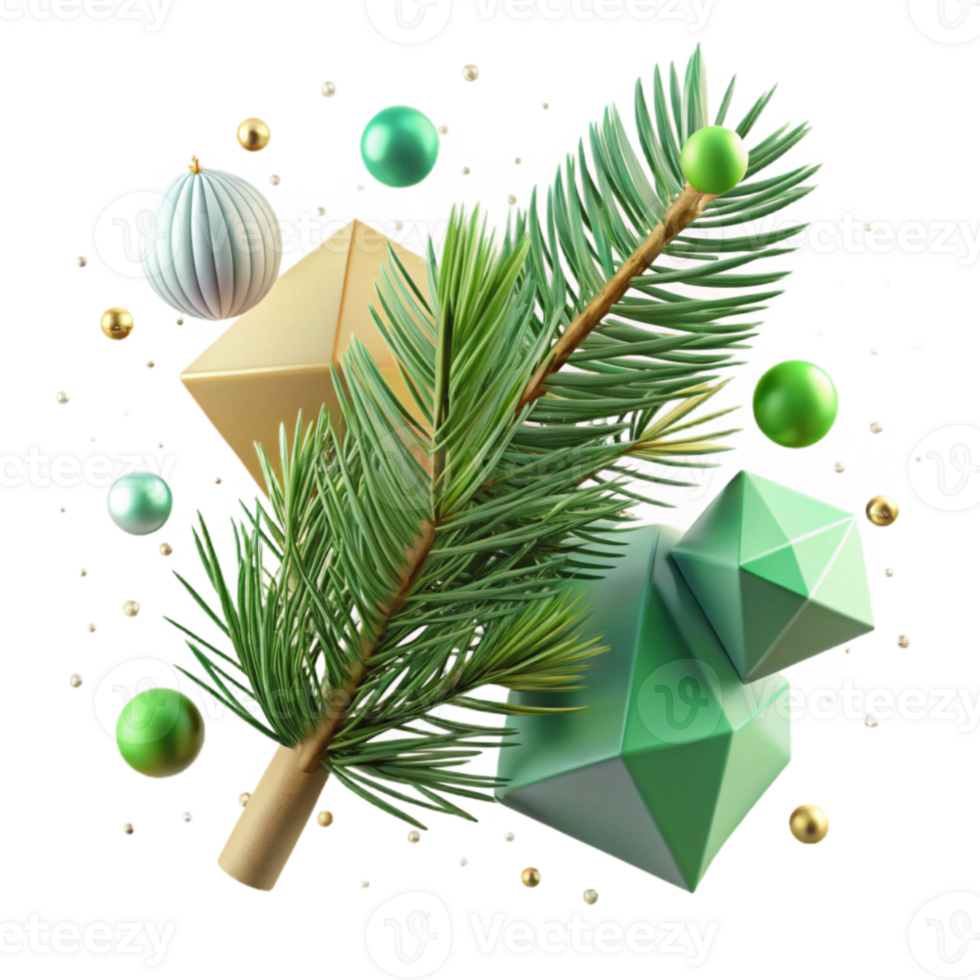vibrant creative Green Pine Tree Branch Snow Covered Cutout high resolution png
