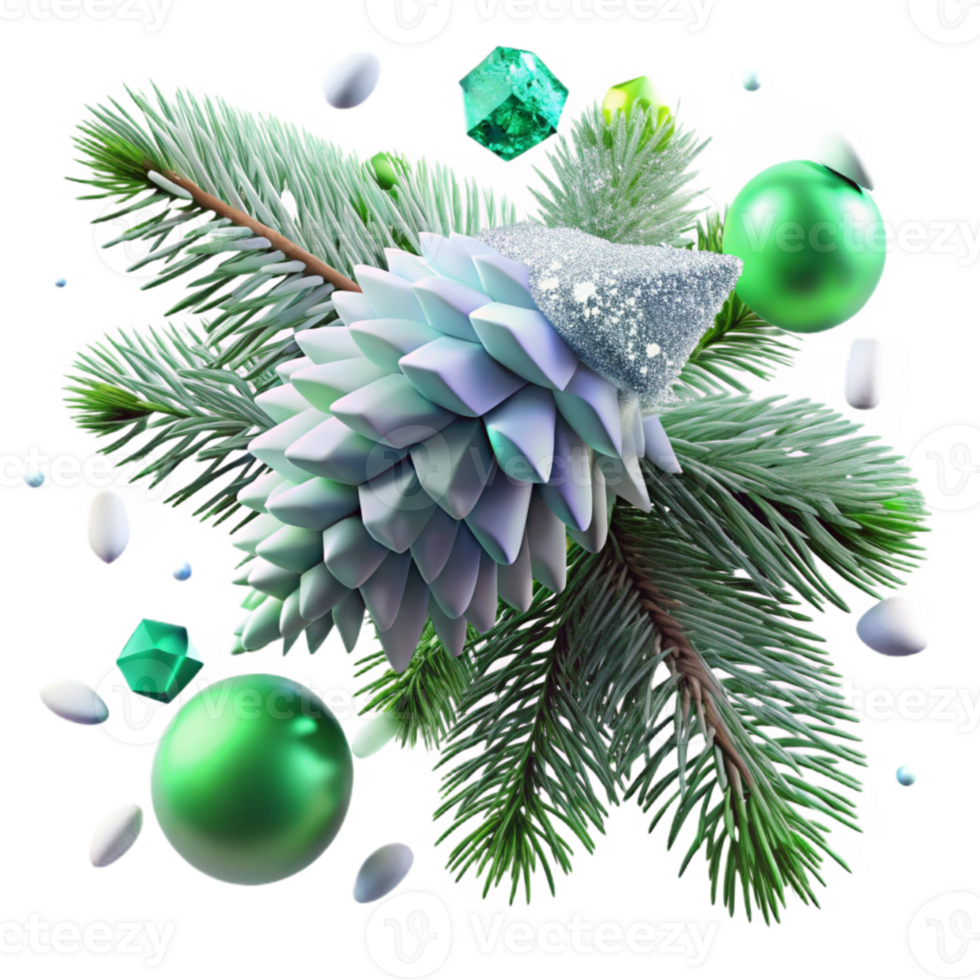 extraordinary abstract Green Pine Tree Branch Snow Covered Cutout detailed png