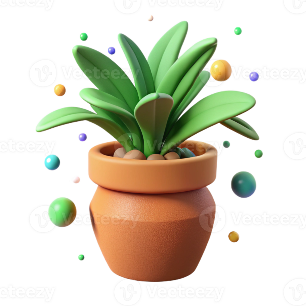 beautiful abstract Green Plant in Terracotta Pot Side Angle png