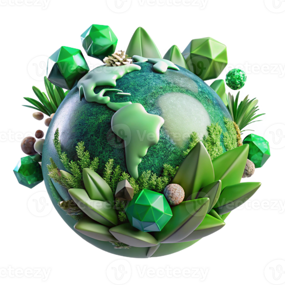 serene abstract Green Planet with Lush Vegetation Transparent Background premium png