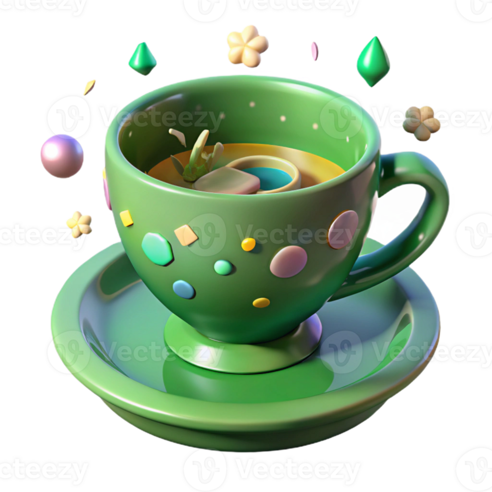 beautiful abstract Green Teacup Floral Pattern Isolated on Transparent Background exclusive png