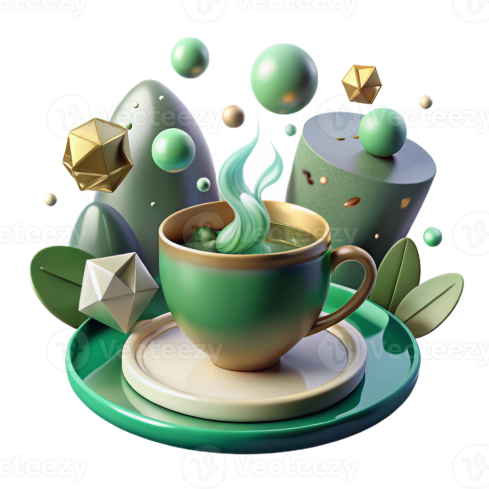 vibrant rustic Green Teacup Healing Steam Cutout high resolution png