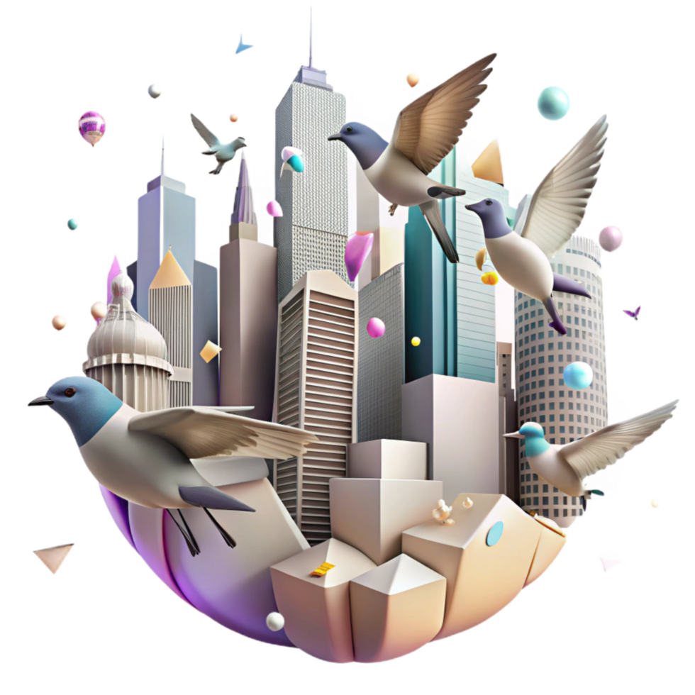 extraordinary traditional Group of City Birds Flying Overhead Cutout Element detailed png