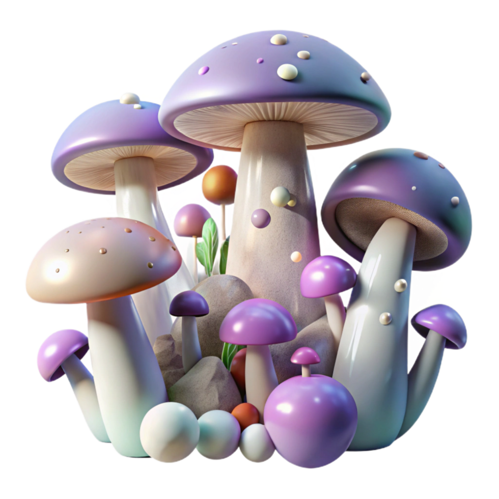 wonderful artistic Group of Mushrooms Different Sizes Transparent Background exclusive png
