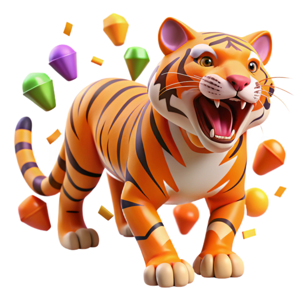 beautiful creative Growling Tiger Orange Stripes Isolated authentic png
