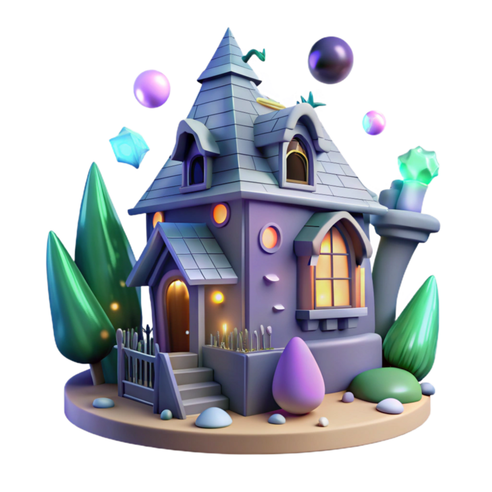 vibrant modern Haunted House Transparent Background with Spooky Glow original png