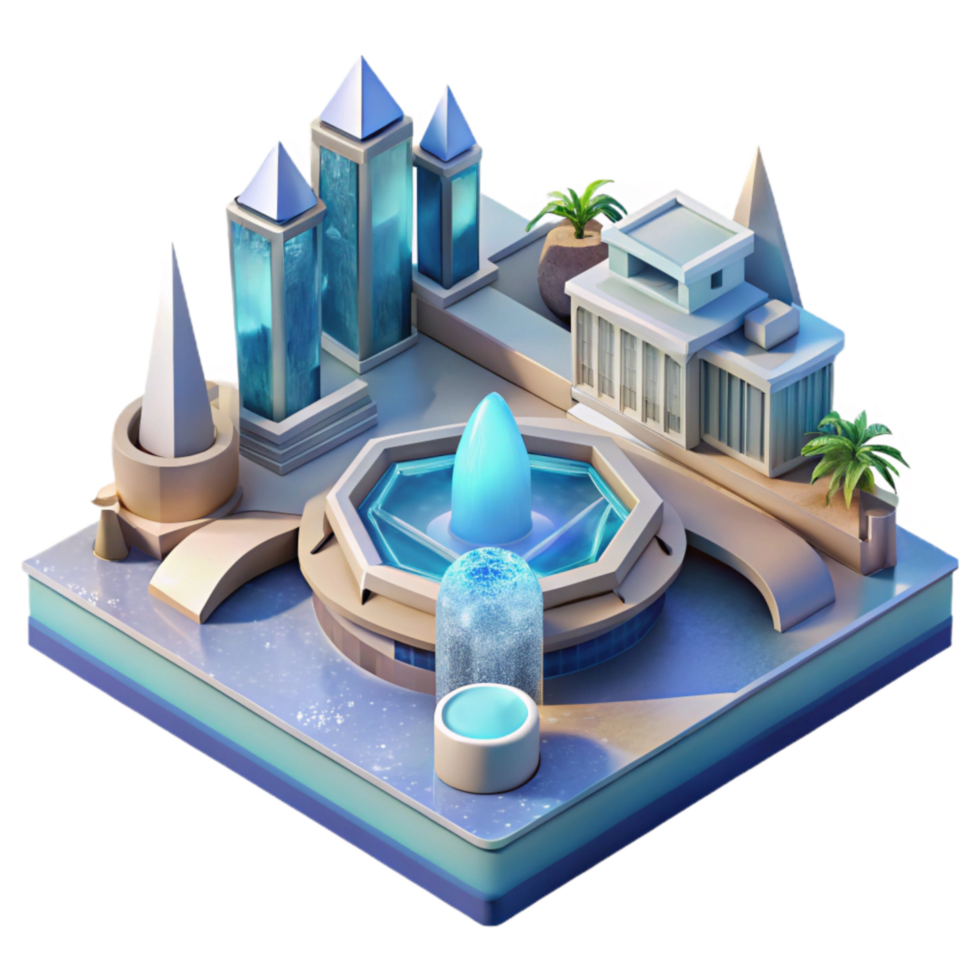 elegant creative High Angle View Water City Plaza Isolated on Transparent Background authentic png