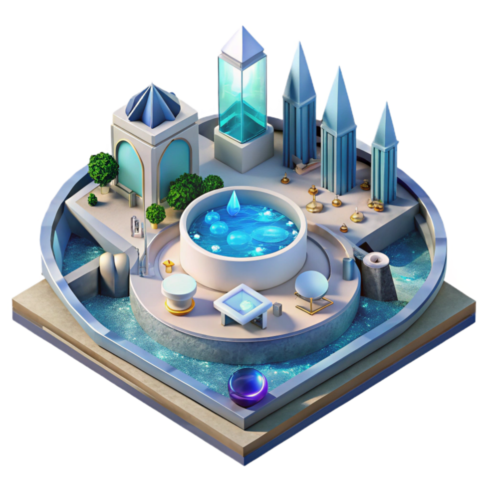 beautiful rustic High Angle View Water City Plaza Isolated on Transparent Background png
