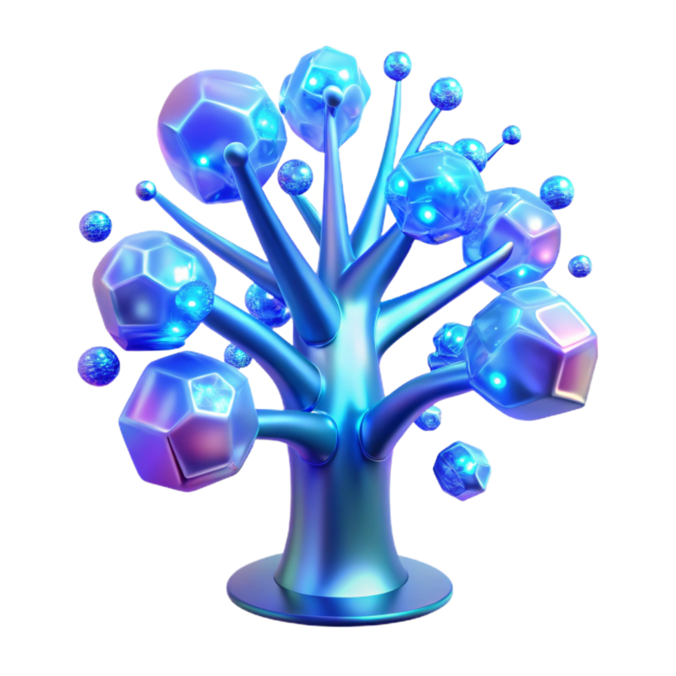 stunning abstract Holographic Tree with Blue Glow Transparent authentic png