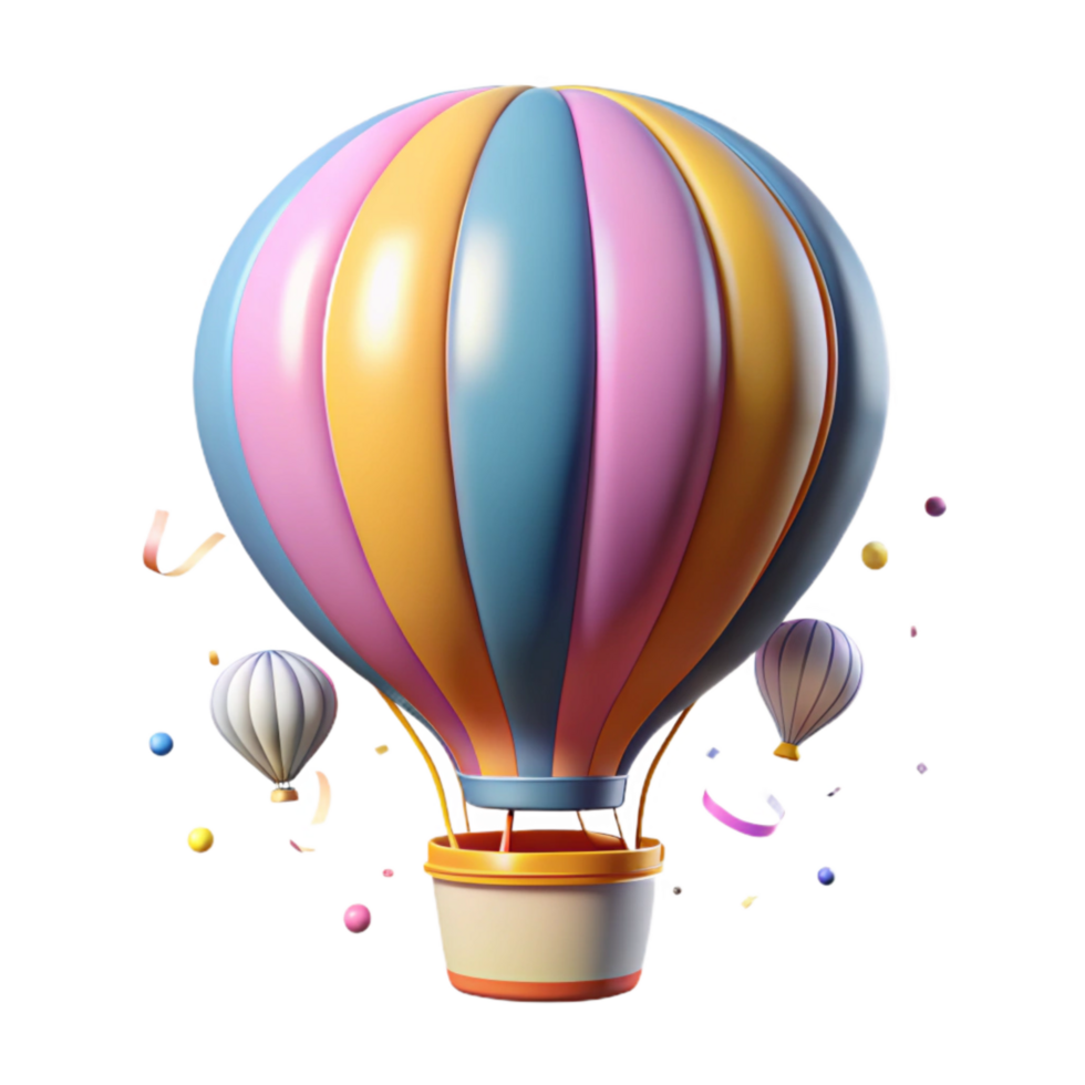 vibrant minimalist Hot Air Balloon with Striped Pattern Transparent Background Cutout high resolution png