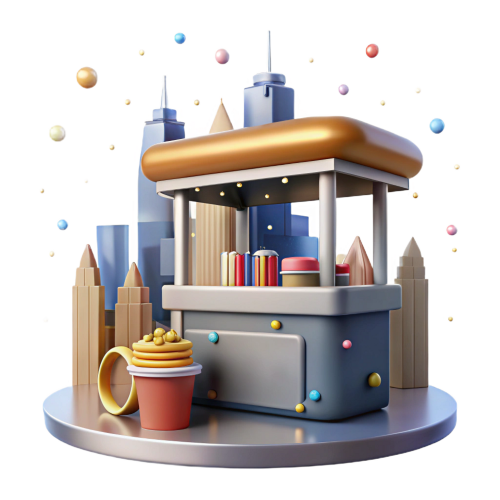 vibrant artistic Hot Dog Stand with City Skyline Backdrop Cutout Element high quality png