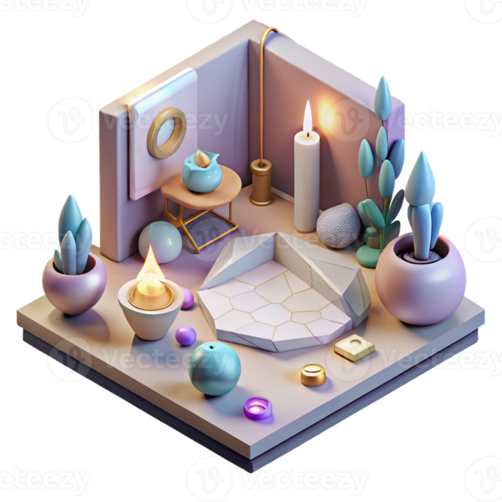 extraordinary artistic Isometric View Healing Meditation Space Isolated exclusive png
