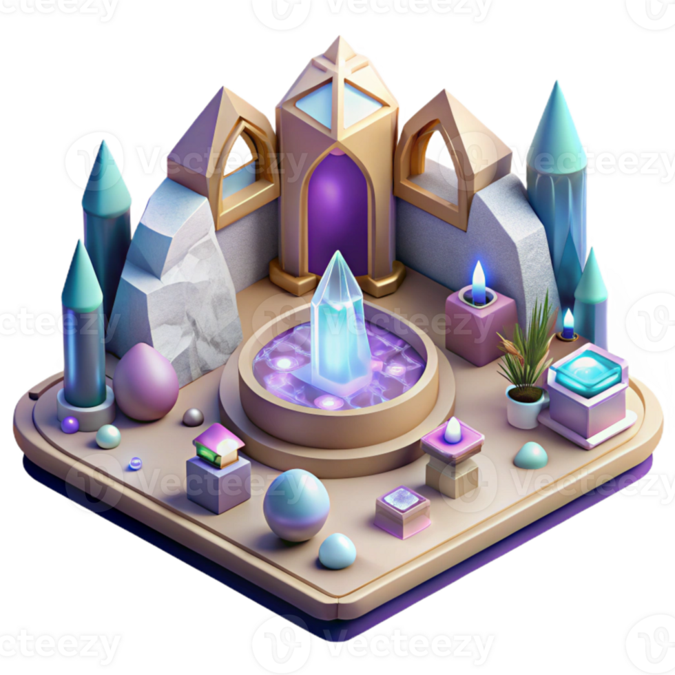 extraordinary vintage Isometric View Healing Sanctuary Space Isolated professional png