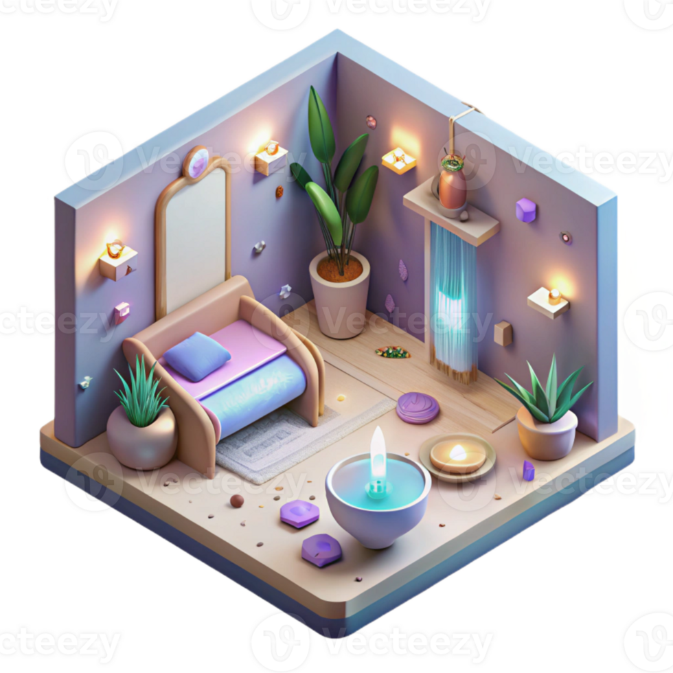 vibrant abstract Isometric View Healing Spa Room Isolated premium png
