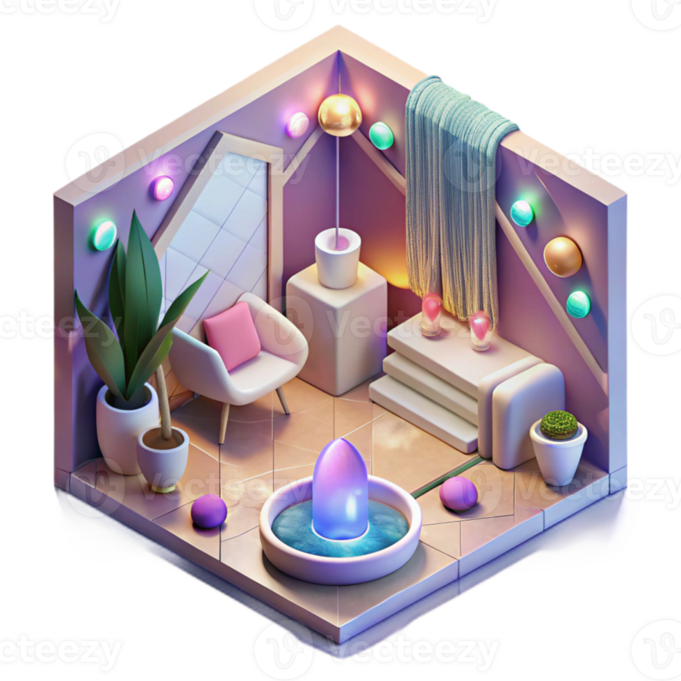 impressive abstract Isometric View Healing Spa Room Isolated genuine png