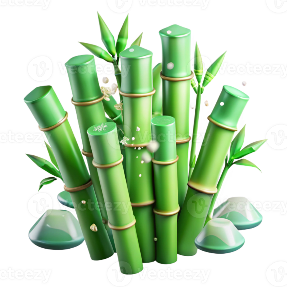 serene artistic Jade Green Bamboo Stalks Isolated Element with Transparent Background and Natural Texture original png