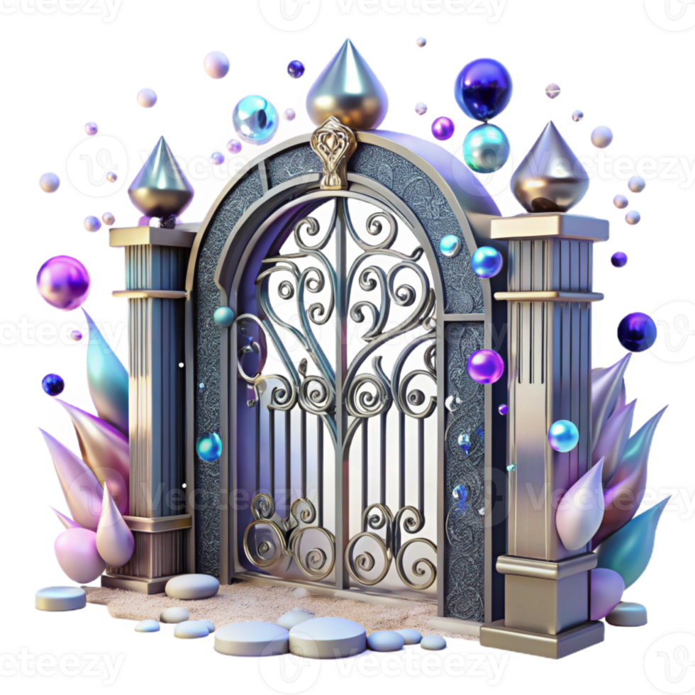 serene contemporary Iron Gate Transparent Background with Ornate Design high quality png