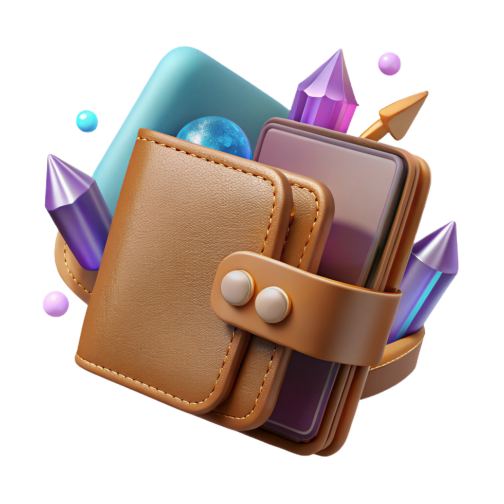 vibrant artistic Leather Wallet Open View Transparent Background high quality png