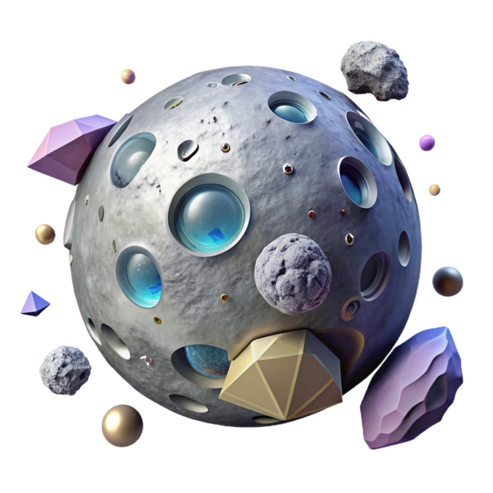 dramatic artistic Lunar Surface Panorama Transparent Background with Distant Earth high resolution png
