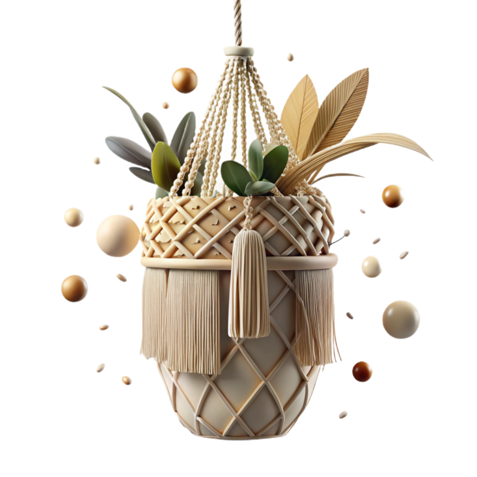 extraordinary creative Macrame Plant Hanger with Beige Thread Cutout authentic png