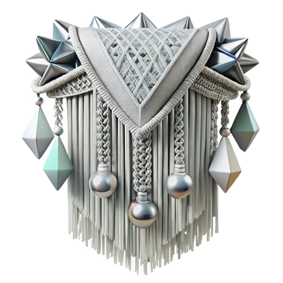 serene rustic Macrame Silver Thread Isolated with Fringe Detail png