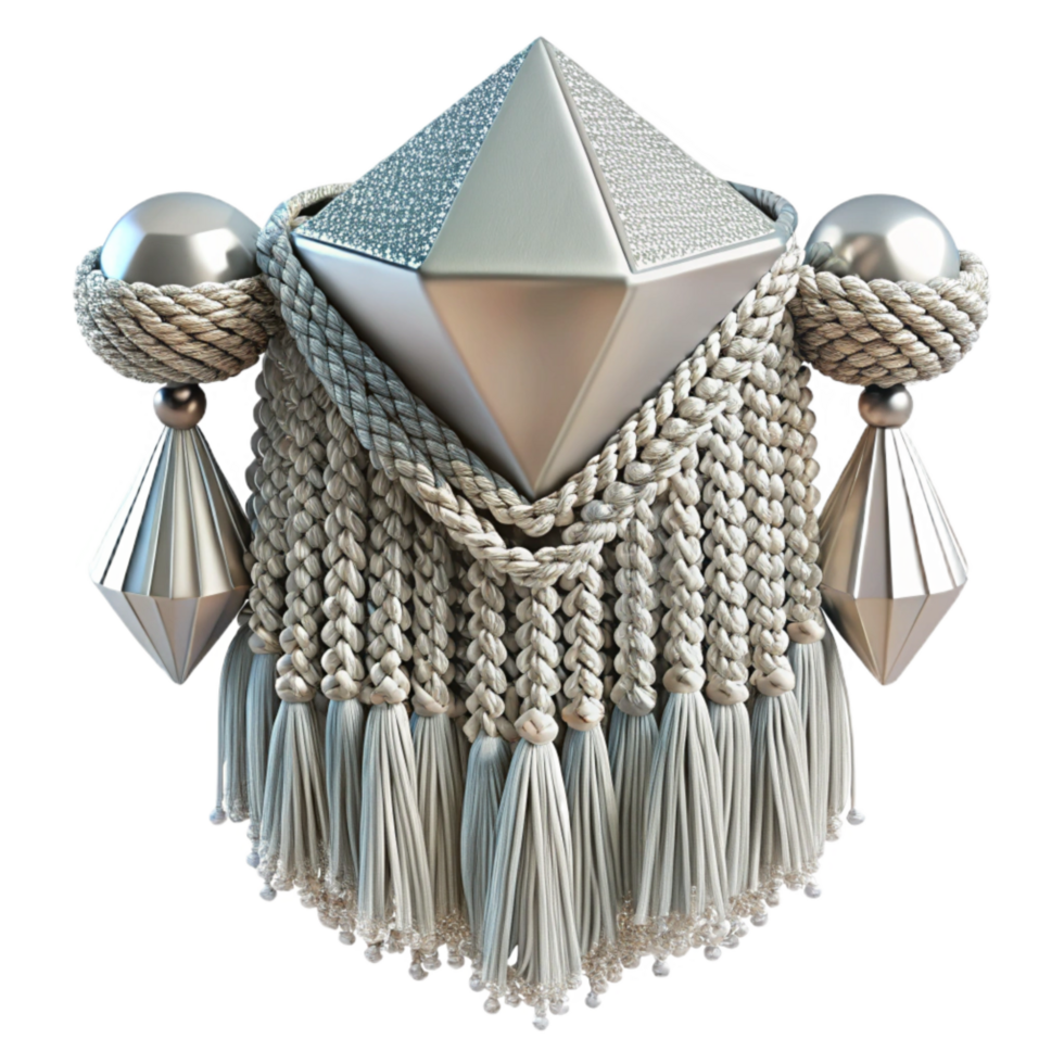 impressive modern Macrame Silver Thread Isolated with Fringe Detail professional png