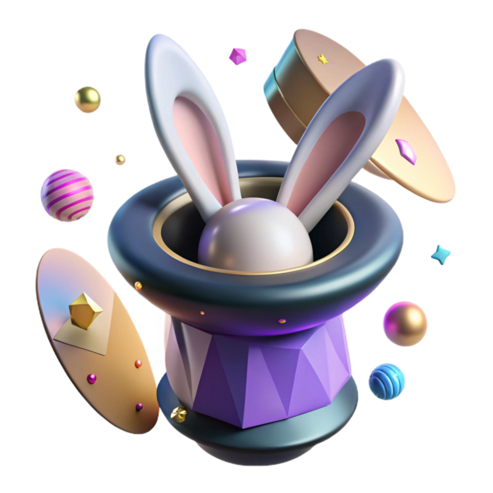 extraordinary artistic Magic Hat Cutout with Rabbit Ears Inside Isolated png