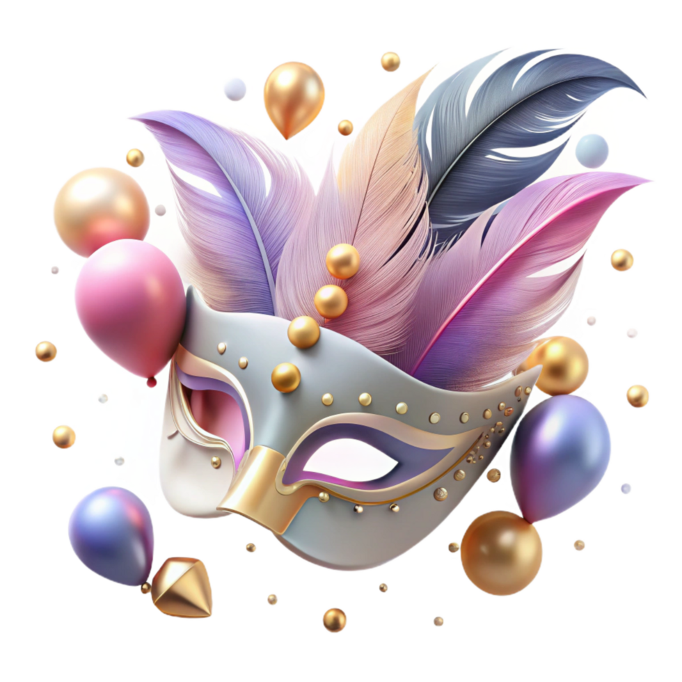impressive abstract Masquerade Mask with Feather Detail Transparent Background detailed png