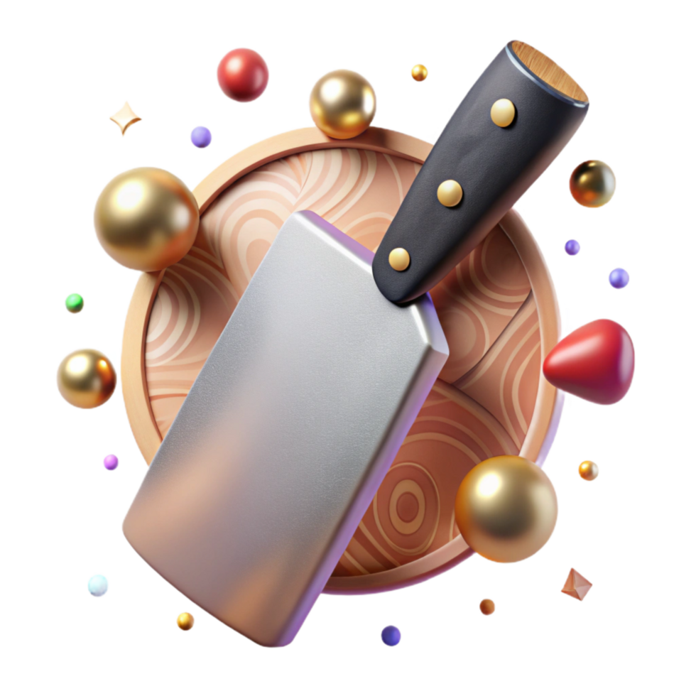dramatic creative Meat Cleaver Cutout with Wooden Handle Isolated high resolution png