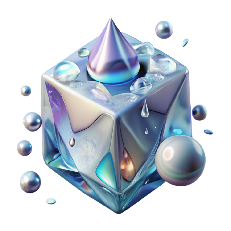 serene vintage Melting Ice Cube Transparent Background with Water Droplets exclusive png
