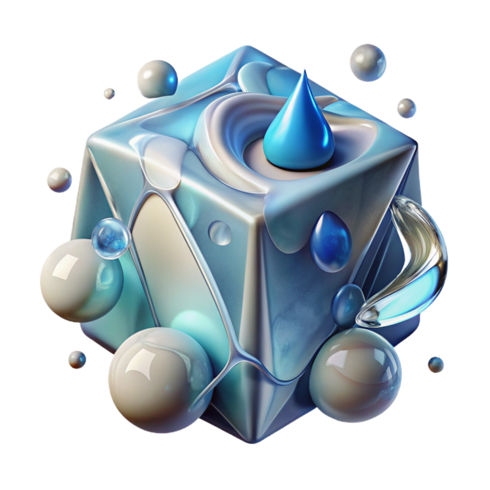 dramatic classic Melting Ice Cube Transparent Background with Water Droplets authentic png