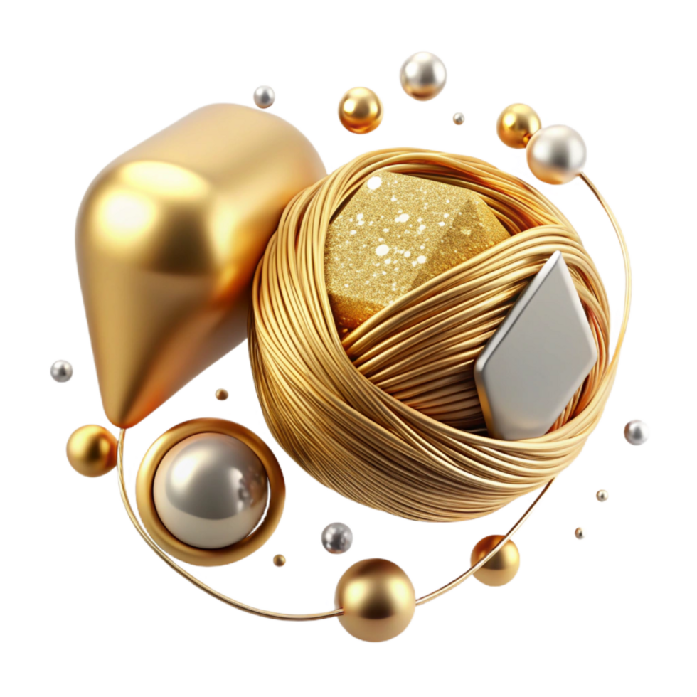 beautiful contemporary Metallic Gold Thread Isolated with Reflective Surface detailed png