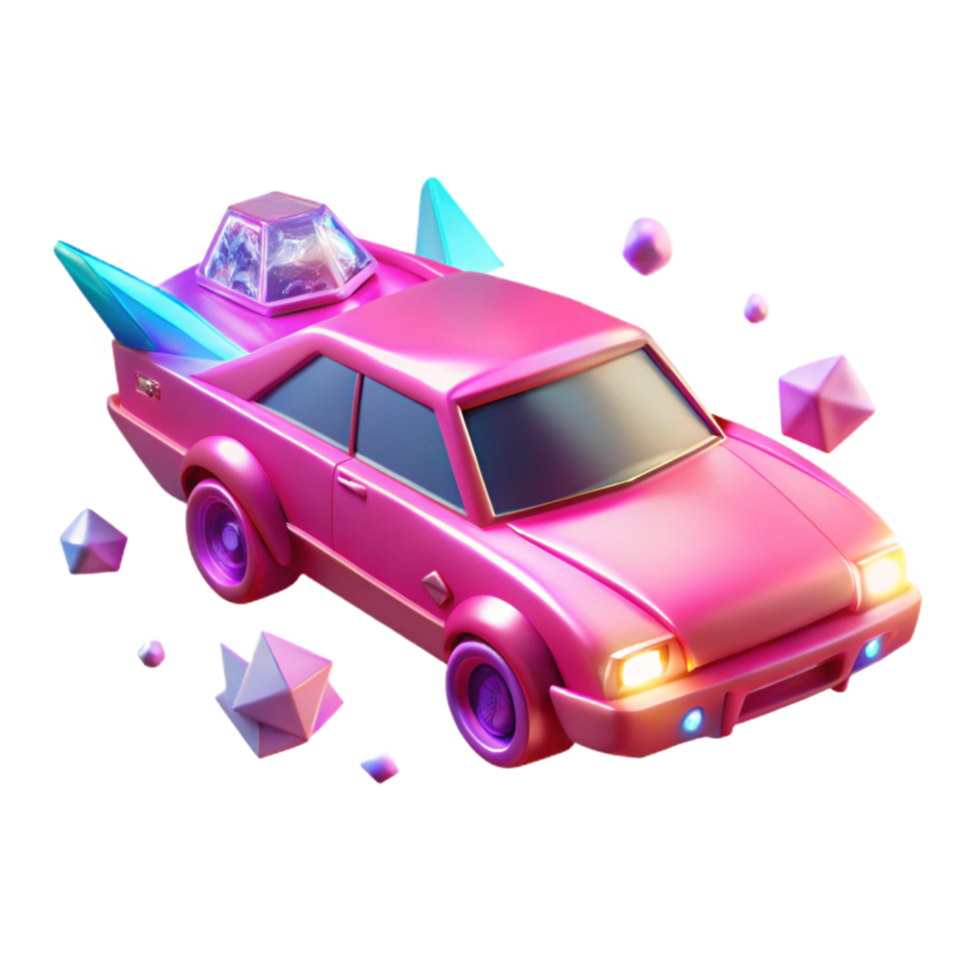magnificent minimalist Neon Pink Flying Car Isolated on Transparent Background high quality png