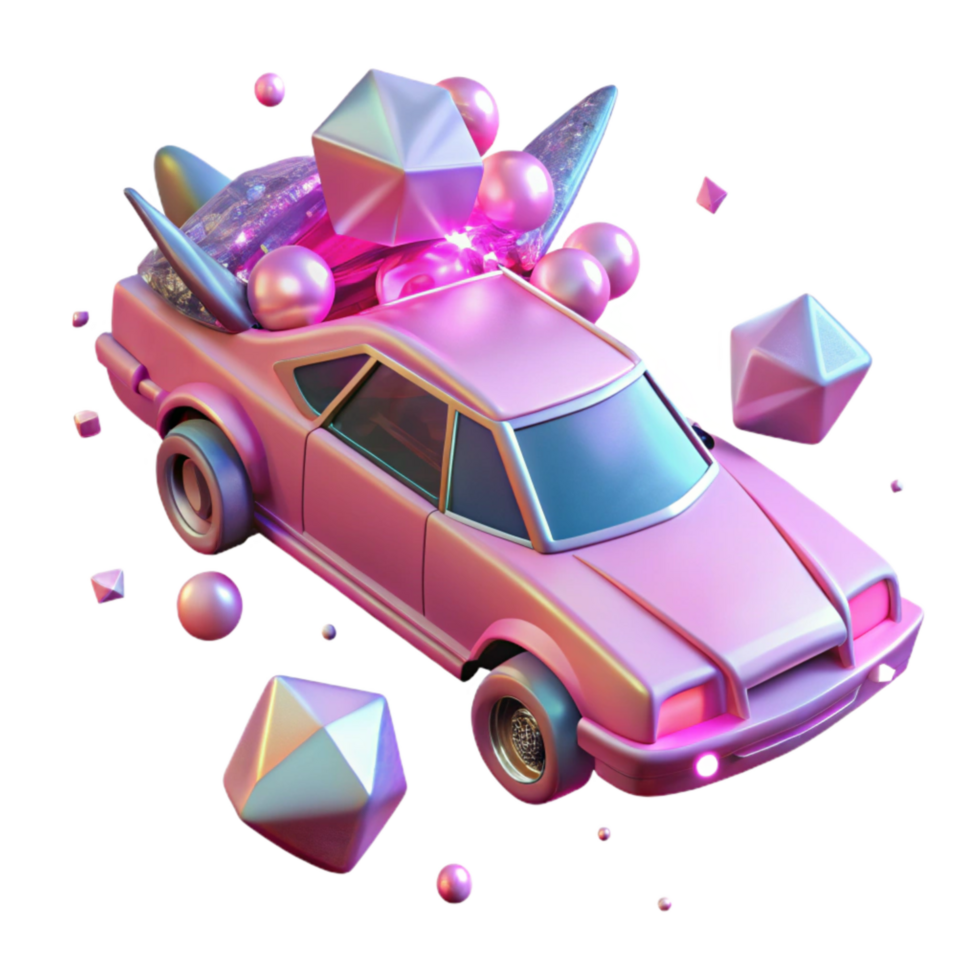 vibrant abstract Neon Pink Flying Car Isolated on Transparent Background original png