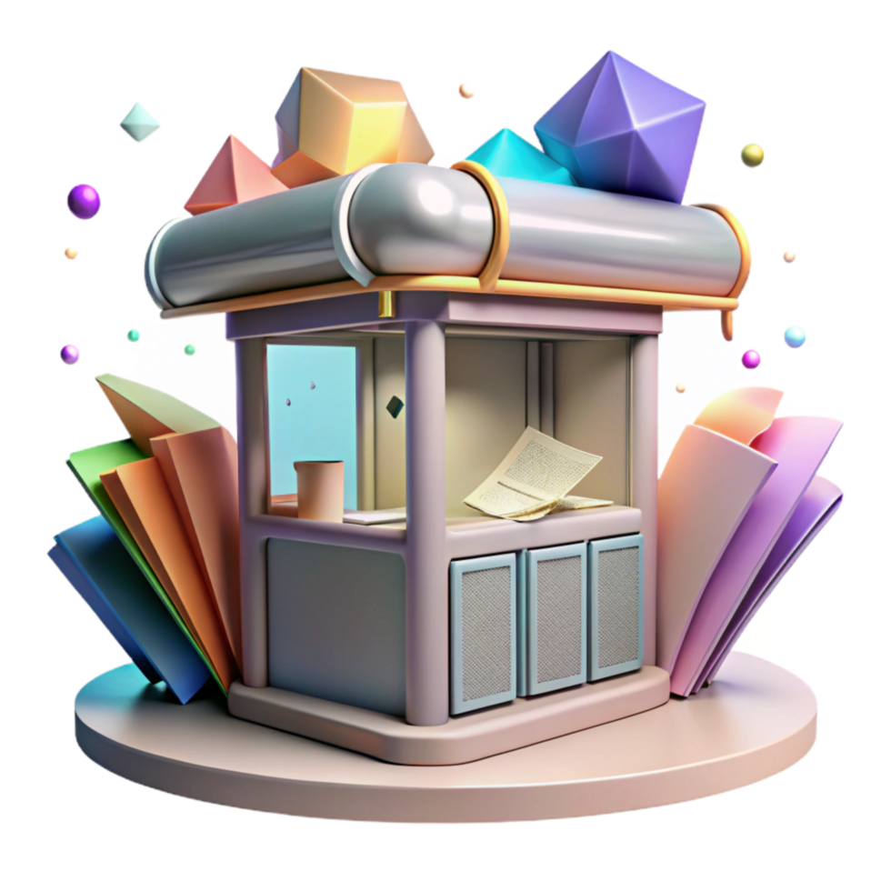 elegant creative Newspaper Kiosk with City Headlines Transparent Background exclusive png