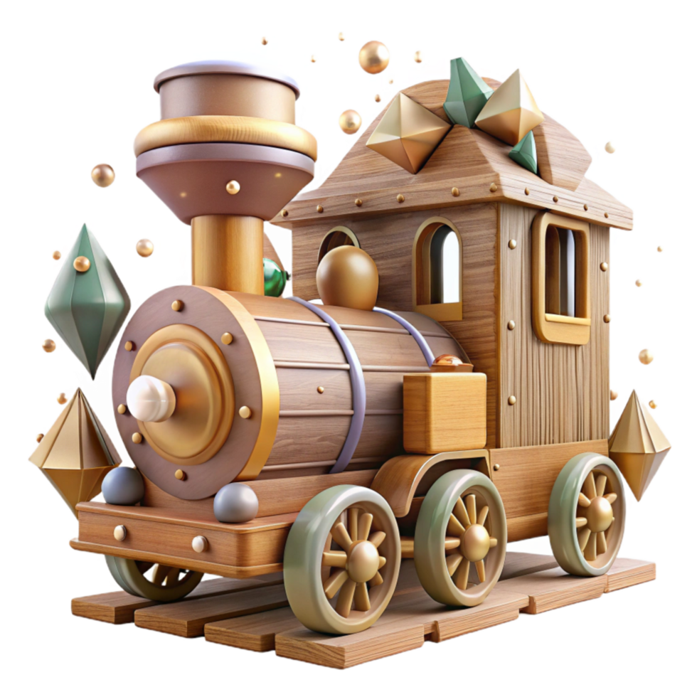 vibrant minimalist Old Wooden Toy Train Front View Transparent Background original png
