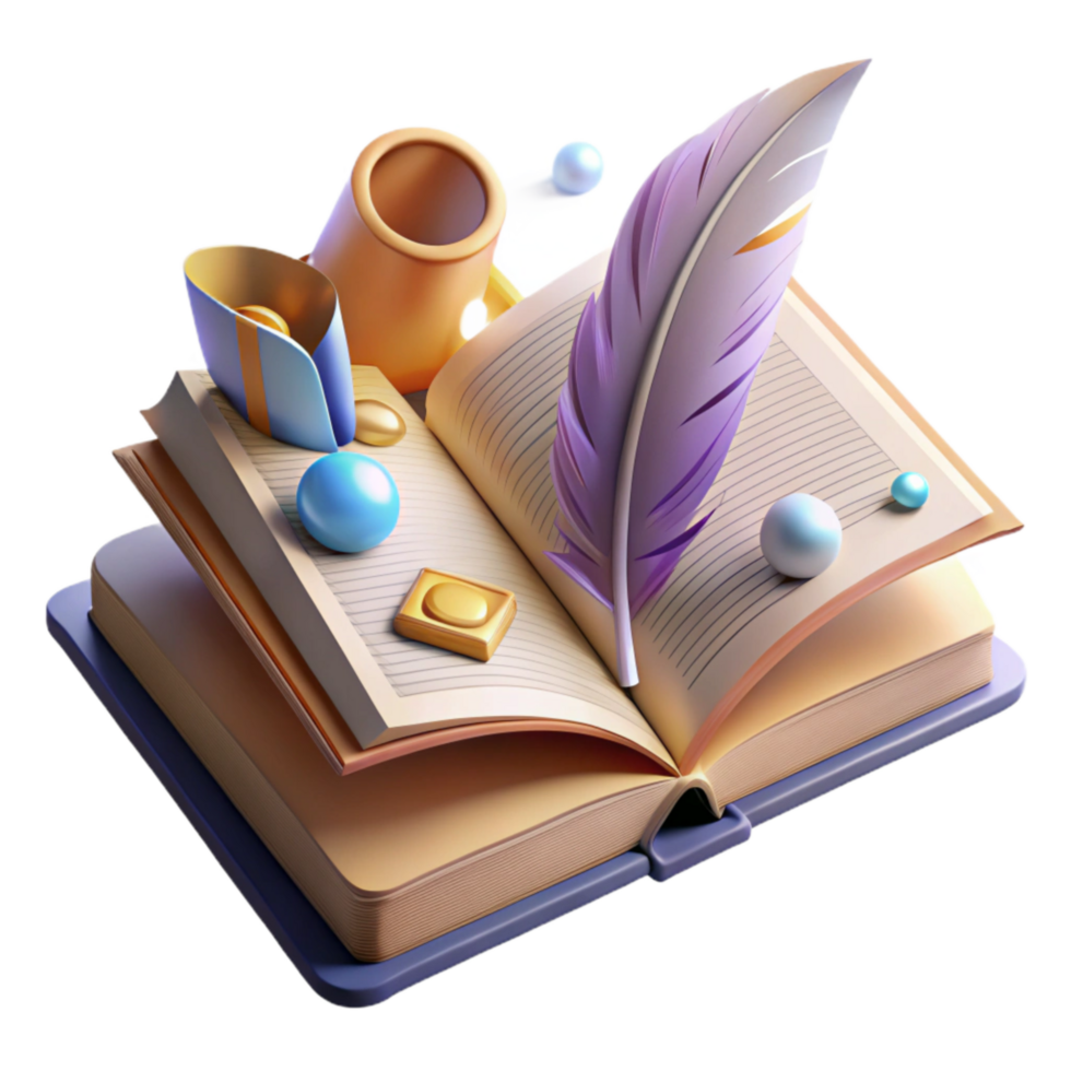 stunning rustic Open Book Bookmark Feather Transparent Background professional png