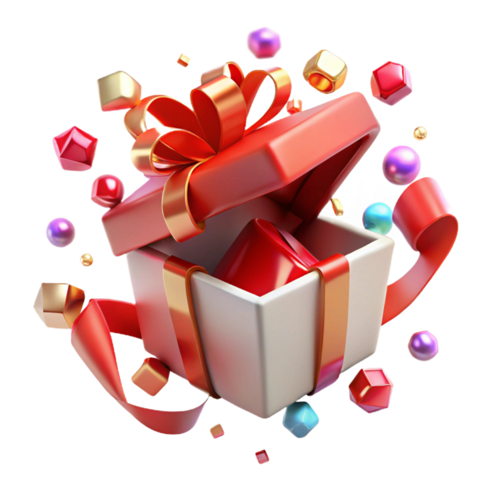 wonderful rustic Open Box Gift Wrapped Red Ribbon Transparent Background authentic png
