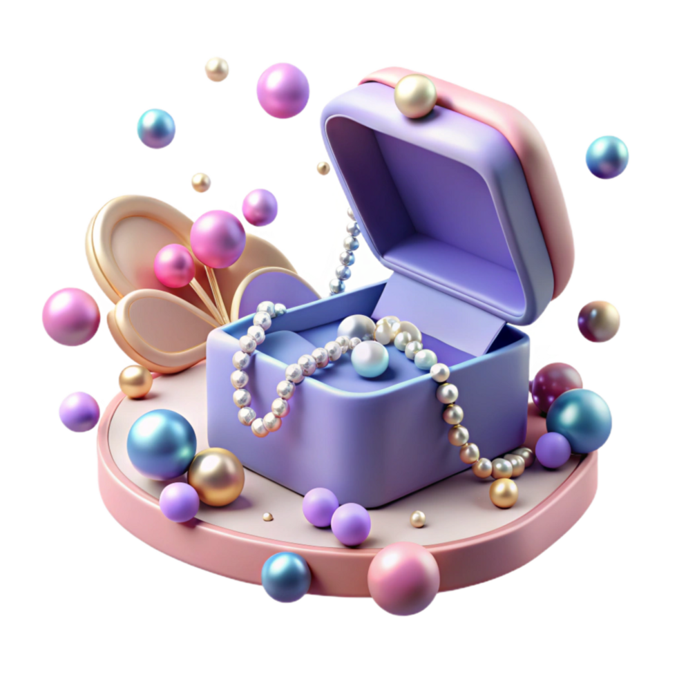 serene abstract Open Jewelry Box Pearl Necklace Transparent Background authentic png