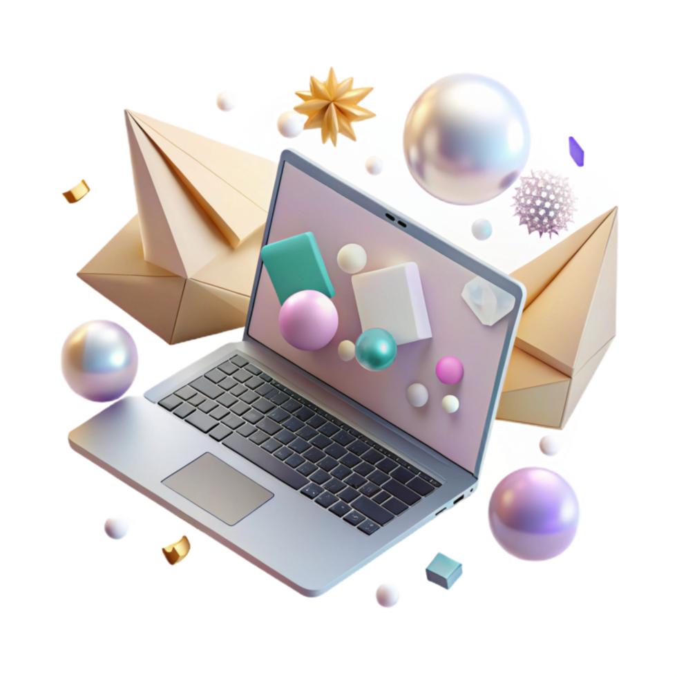 vibrant contemporary Open Laptop Top View Cutout Transparent Background detailed png